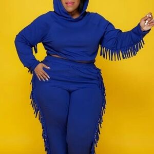 Plus Fringe Detail Blue Jumpsuit